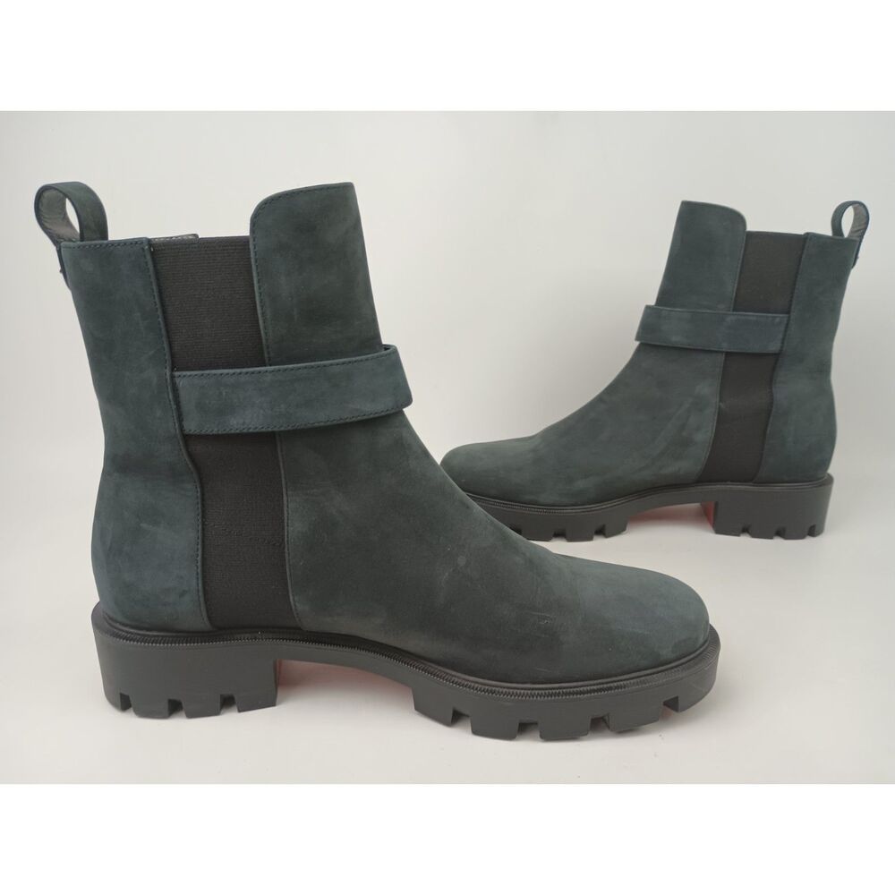 Christian Louboutin Black Nubuck CL Logo Lug Sole Chelsea Boots Size 42 - Picture 4 of 7
